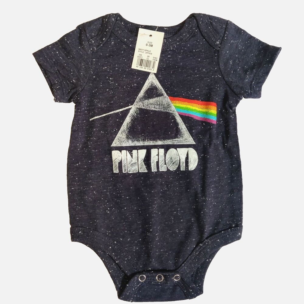 Pink Floyd Infant Baby 0-3mth Bodysuit Prism Logo Navy Sparkle NEW